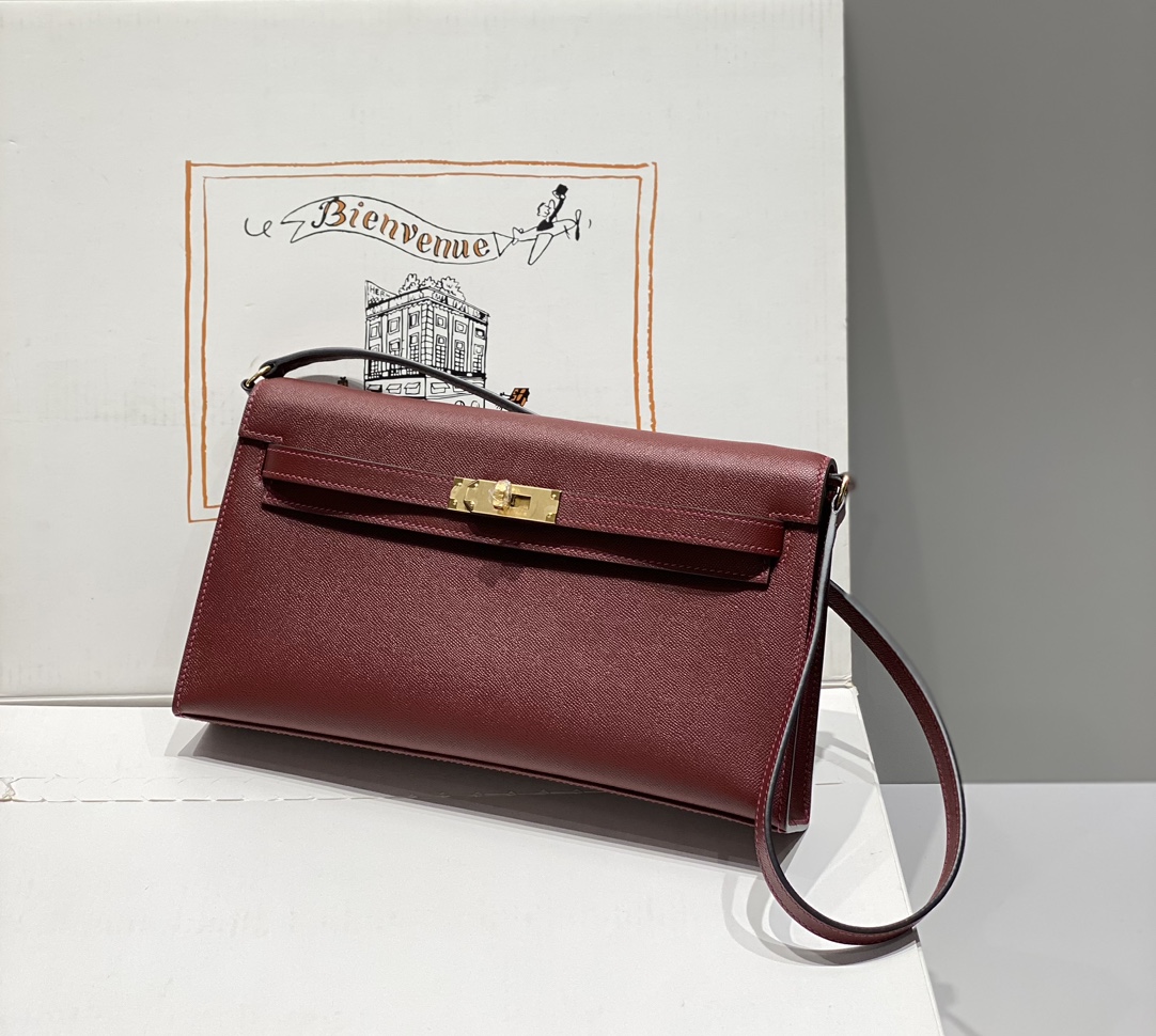 Hermes Kelly Elan Shoulder Bag in Bordeaux Epsom Leather 